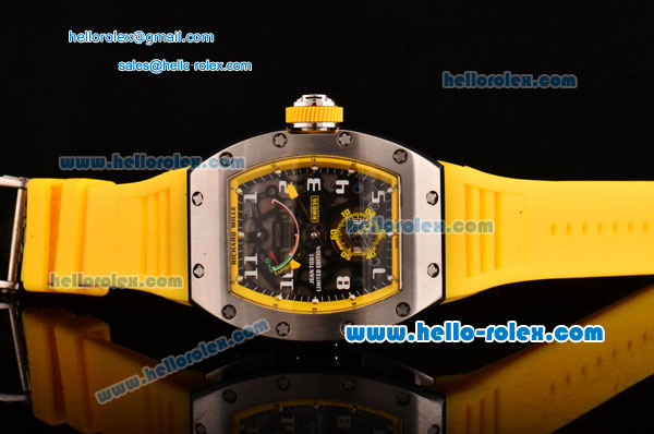 Richard Mille RM036 ST28-UP Automatic Steel Case with White Markers Yellow Rubber Strap and Skeleton Dial - 7750 Coating - Click Image to Close